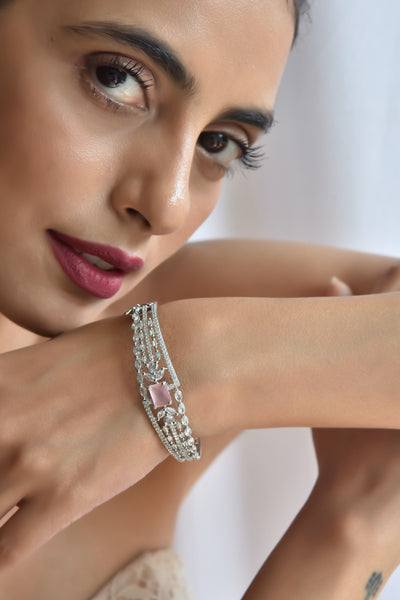Eorra Rose Quartz Silver Plated Zirconia Bracelet