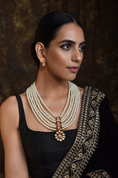 Shameli Gold Plated Pearl Kundan Necklace Set