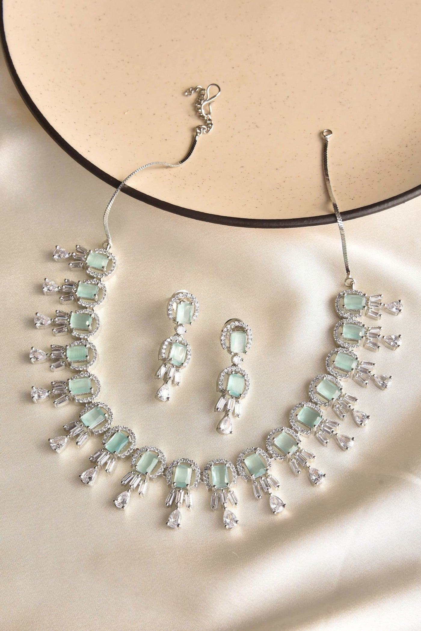 Cyra Mint Silver Plated Zirconia Necklace Set