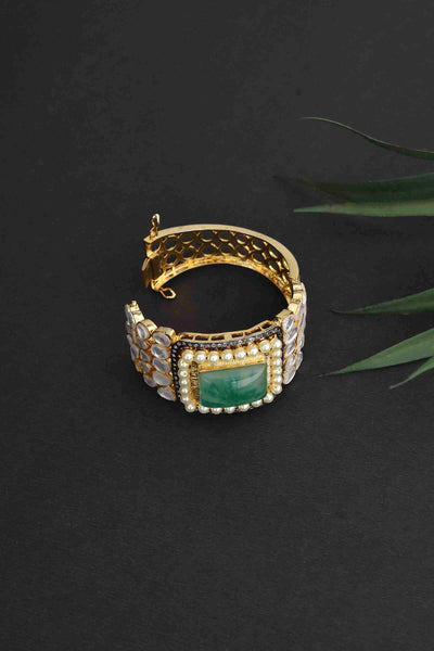Imira Gold Plated Zirconia Emerald Pearl Kada