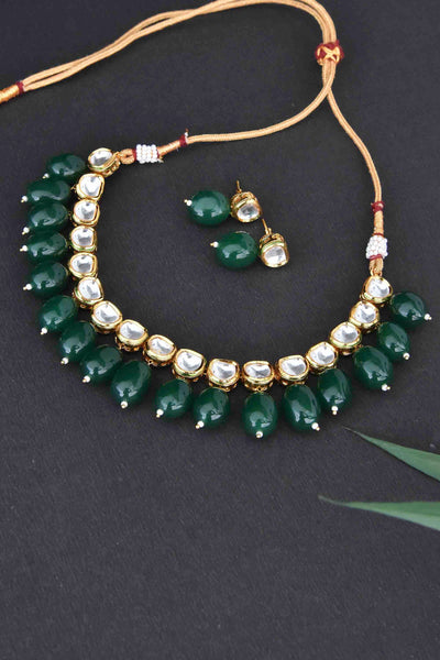 Shereena Green Gold Plated Kundan Short Necklace Set