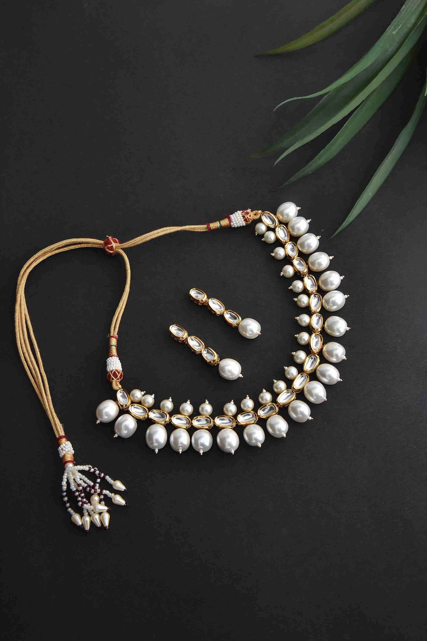 Amika Pearl Duo White Gold Plated Short Necklace Set