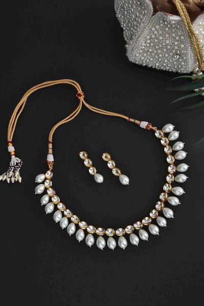 Abishtha White Gold Plated Pearl Short Necklace Set