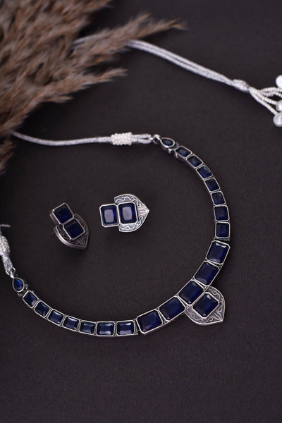 Aashmi Blue Silver Plated Zirconia Necklace Set