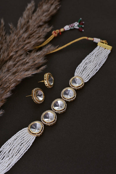 Arkh Gold Plated Polki and Pearl Choker Set