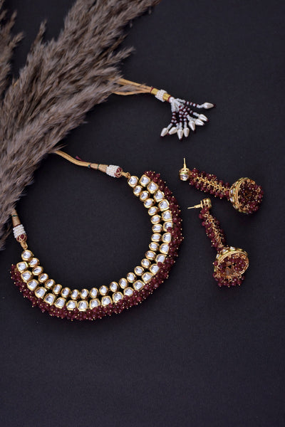 Daariya Red Gold Plated Kundan Necklace Set