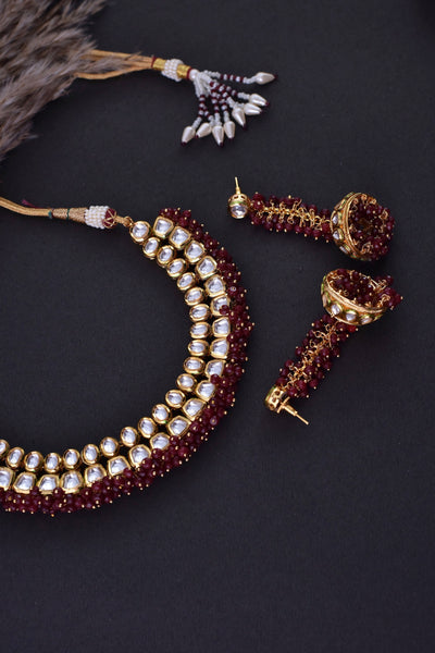 Daariya Red Gold Plated Kundan Necklace Set