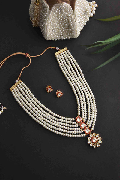 Shameli Gold Plated Pearl Kundan Necklace Set