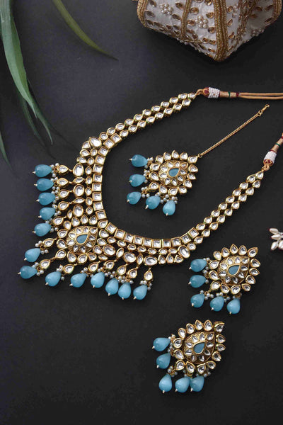 Damini Ferozi Gold Plated Kundan Short Necklace Set