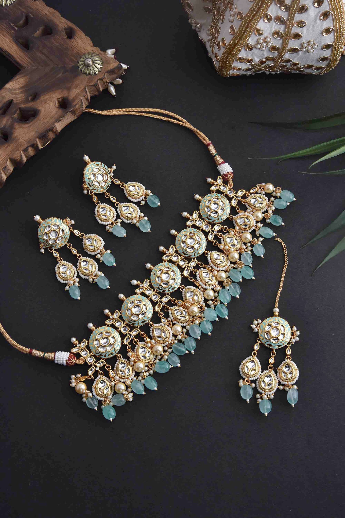 Inba Mint Gold Plated Kundan Choker Necklace Set