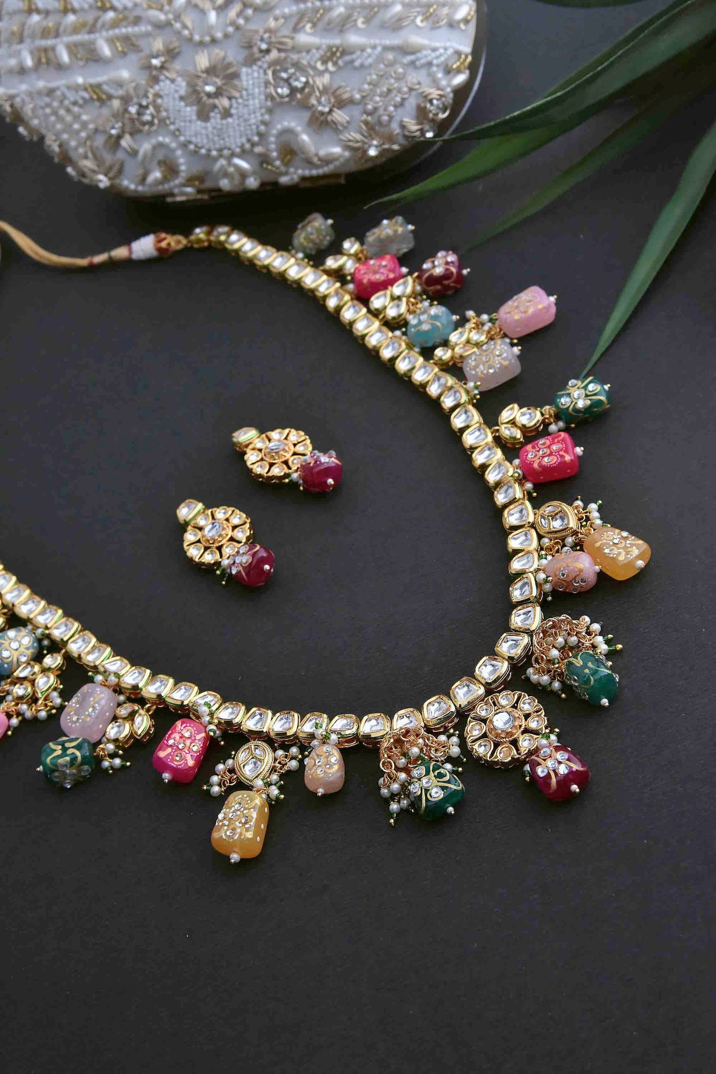 Urvi Navrattan Gold Plated Kundan Long Necklace Set