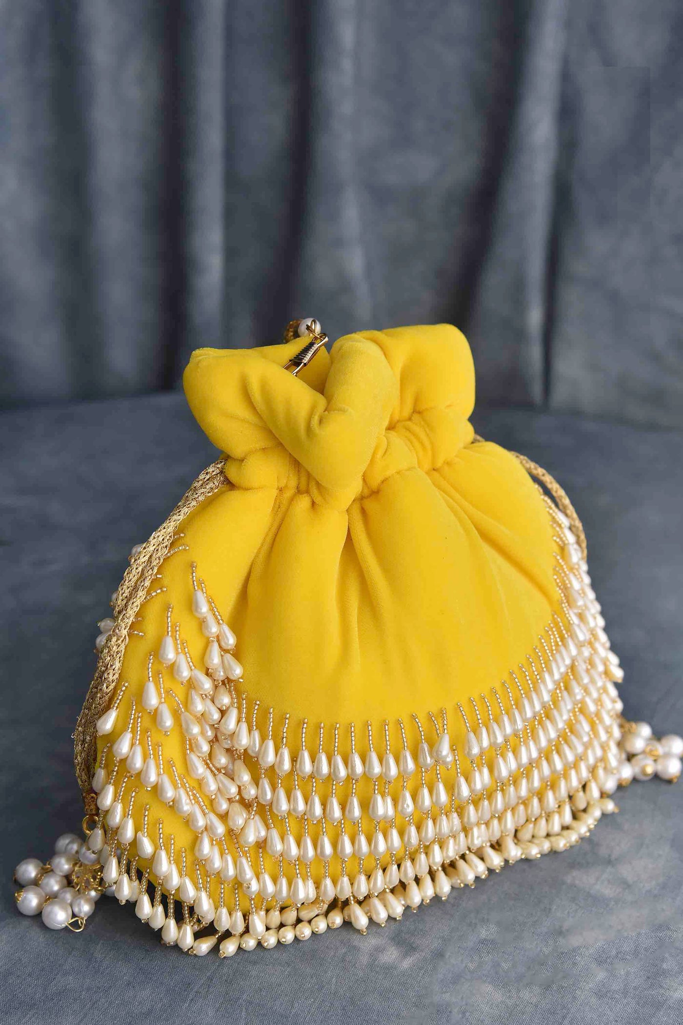 Maaheri Yellow Pearl Potli Bag