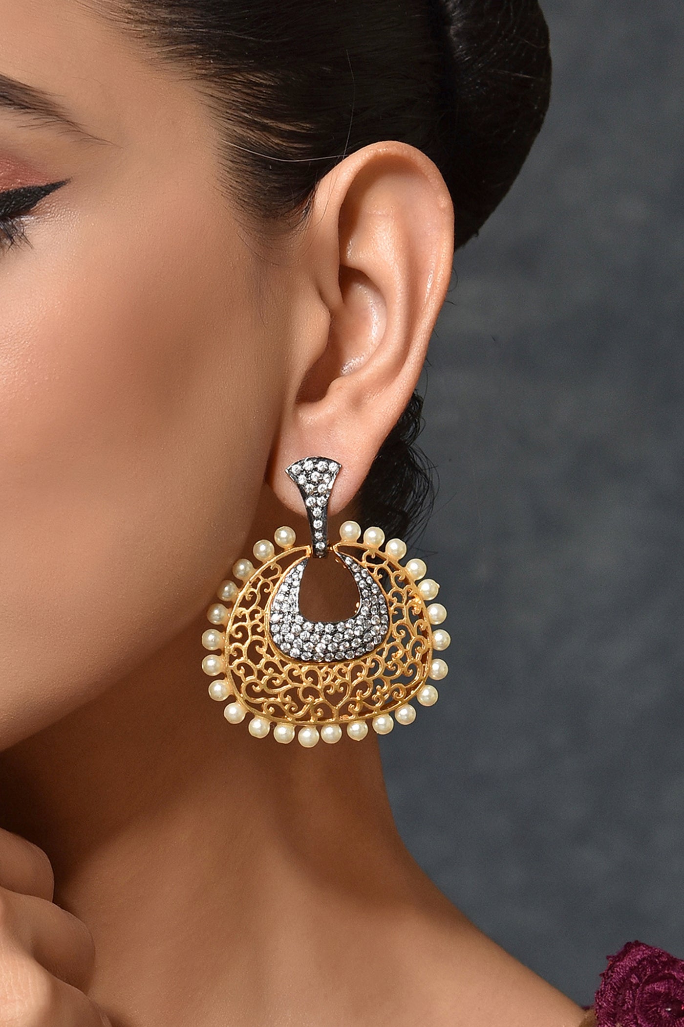 Vartika Gold Plated Zirconia Chandbali Earrings