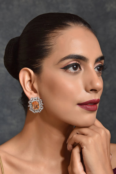 Amyna Topaz Silver Plated Zirconia Stud Earrings
