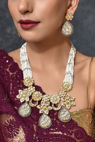 Mandira Grey Gold Plated Kundan Bridal Necklace Set