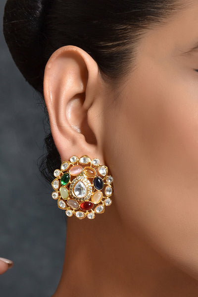 Fiza Navrattan Gold Plated Kundan Stud Earrings