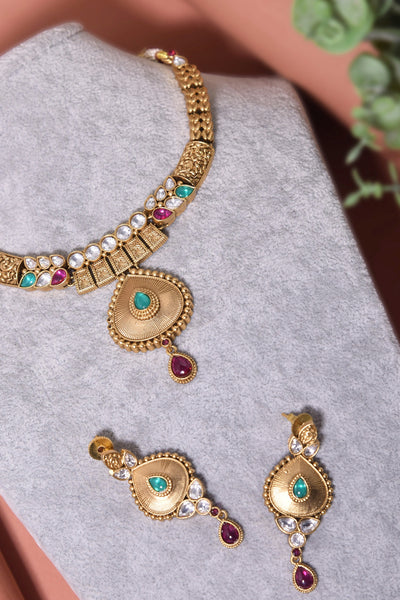 Asistha Multicolour Temple Necklace Set