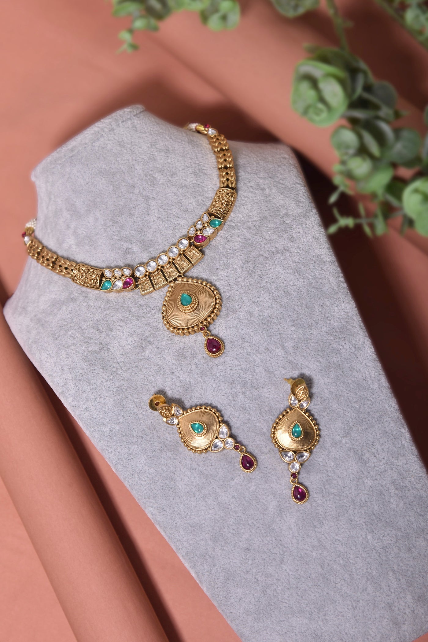 Asistha Multicolour Temple Necklace Set