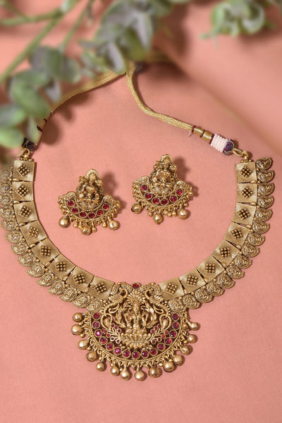 Lirthika Red Temple Work Necklace Set