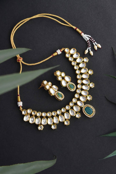 Indira Green Kundan Necklace Set