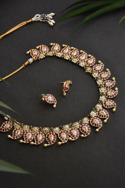 Mahima Green and Red Kundan Necklace Set