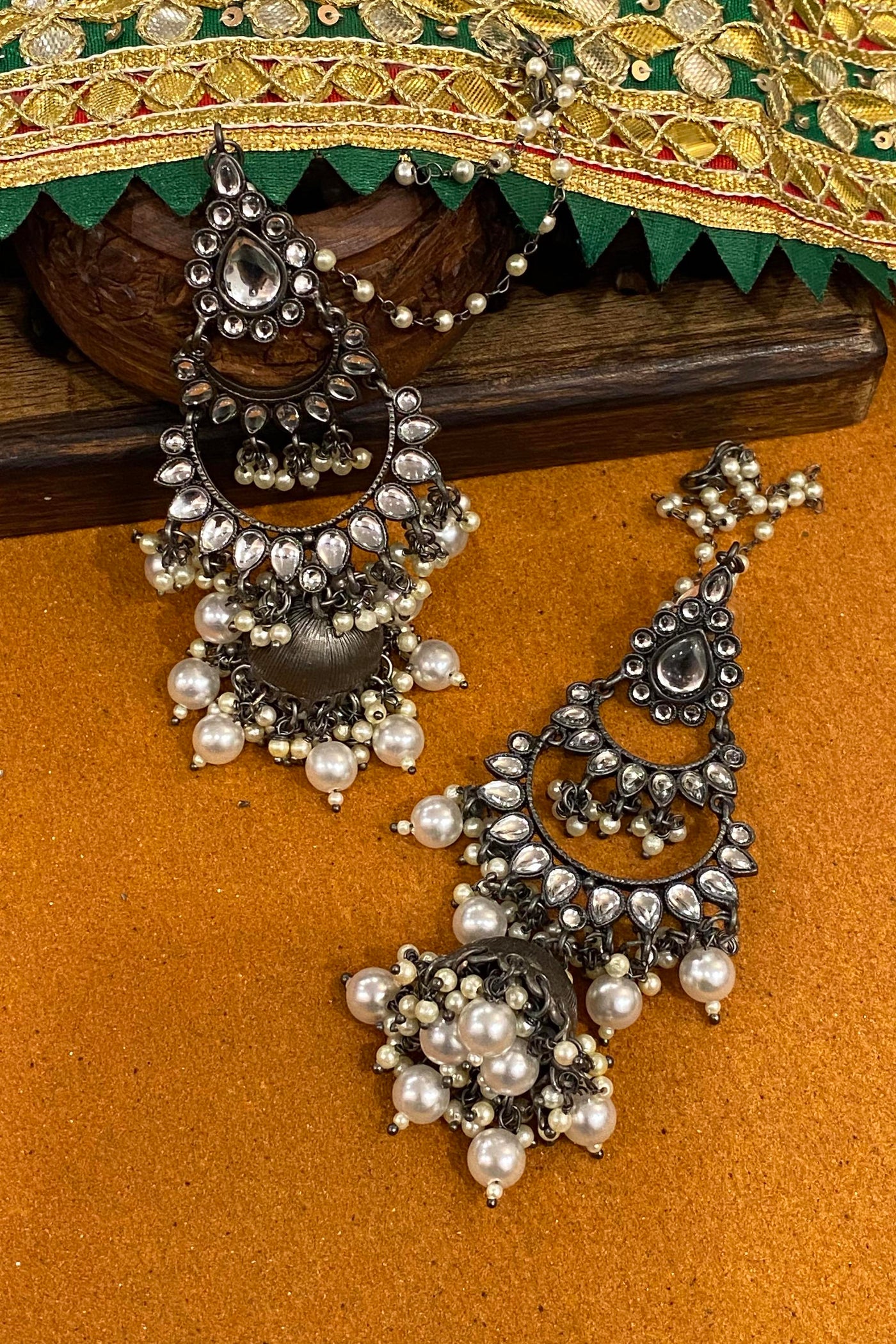 Dakota White Silver Oxidised Jhumka Earrings