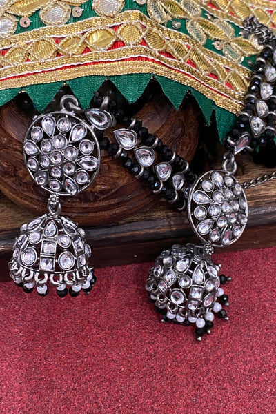 Tirulamba Black Silver Oxidised Jhumka Earrings
