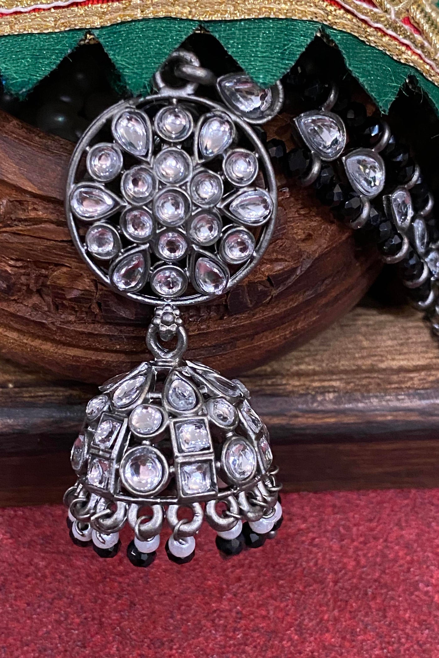 Tirulamba Black Silver Oxidised Jhumka Earrings