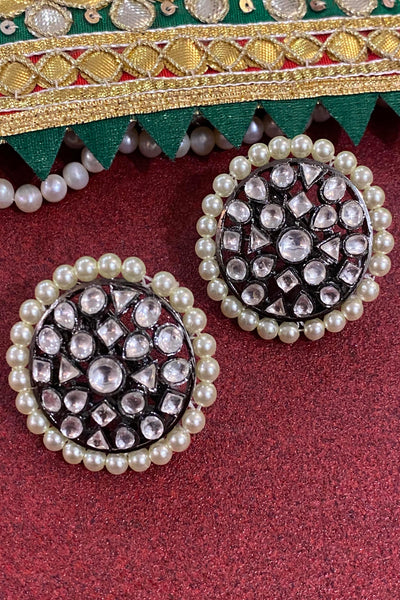 Ruwati Silver Plated Kundan Stud Earrings