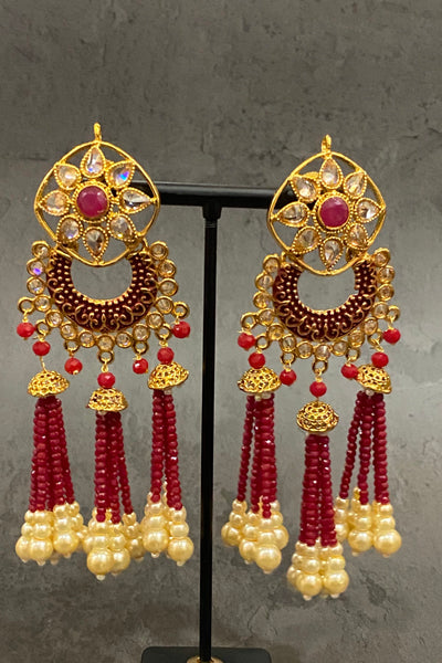 Samyukta Red Gold Plated Kundan Dangler Earrings