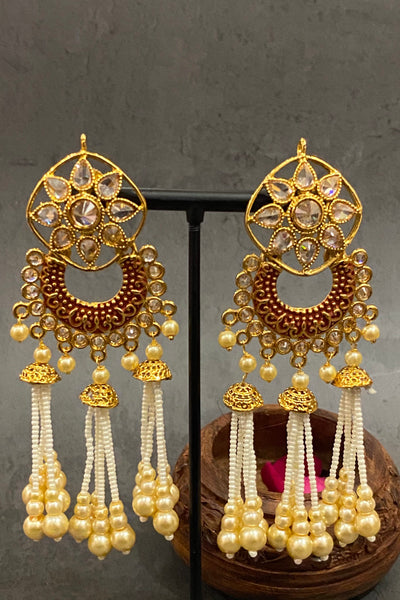 Samyukta White Gold Plated Kundan Dangler Earrings