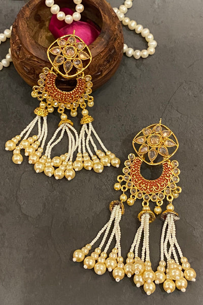Samyukta White Gold Plated Kundan Dangler Earrings