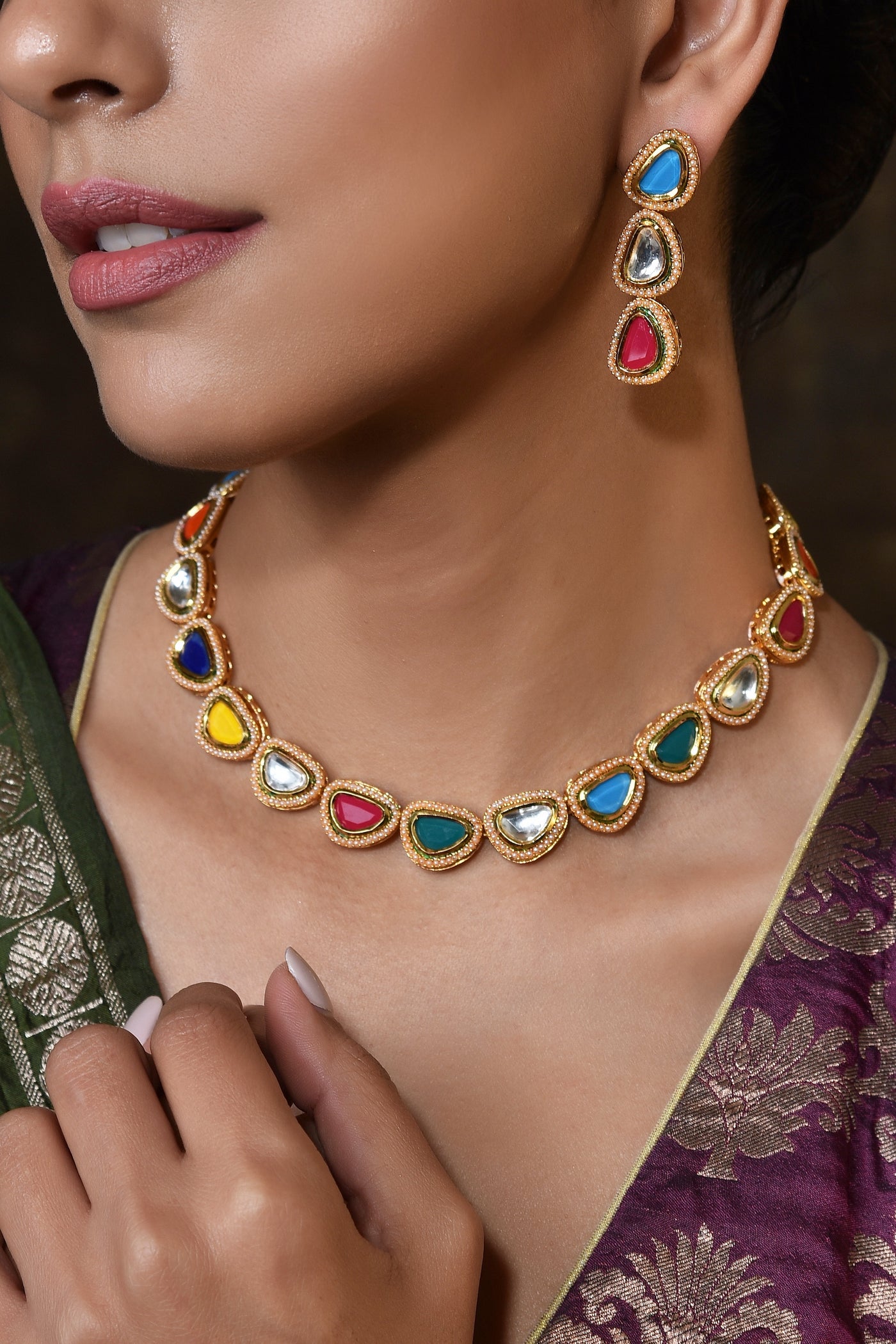 Sana Navrattan Single Line Necklace Set