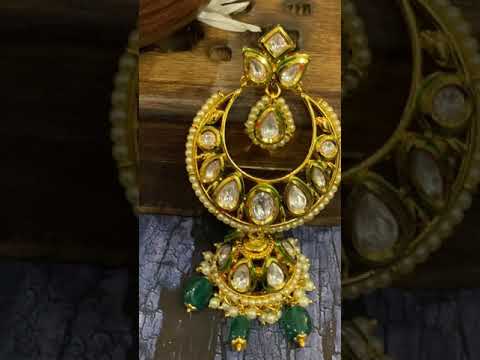 Triya Green Gold Plated Kundan Jhumka Earrings
