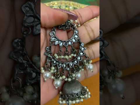 Dakota White Silver Oxidised Jhumka Earrings