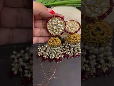 Mavishka Maroon Gold Plated Kundan Jhumka Earrings
