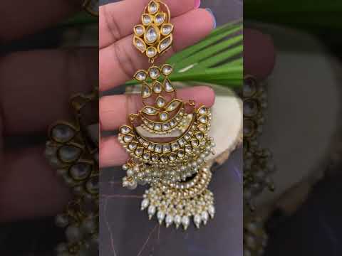 Krishika White Gold Plated Kundan Chandbali Earrings