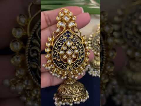 Shashweri Blue Gold Plated Kundan Jhumka Earrings