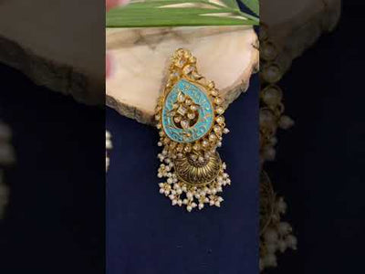 Shashweri Cyan Gold Plated Kundan Jhumka Earrings