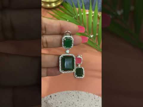 Trona Emerald Silver Plated Zirconia Stud Earrings