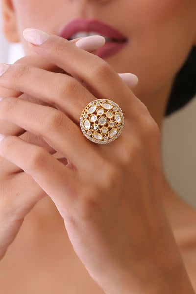 Suryam Gold Plated Kundan Ring