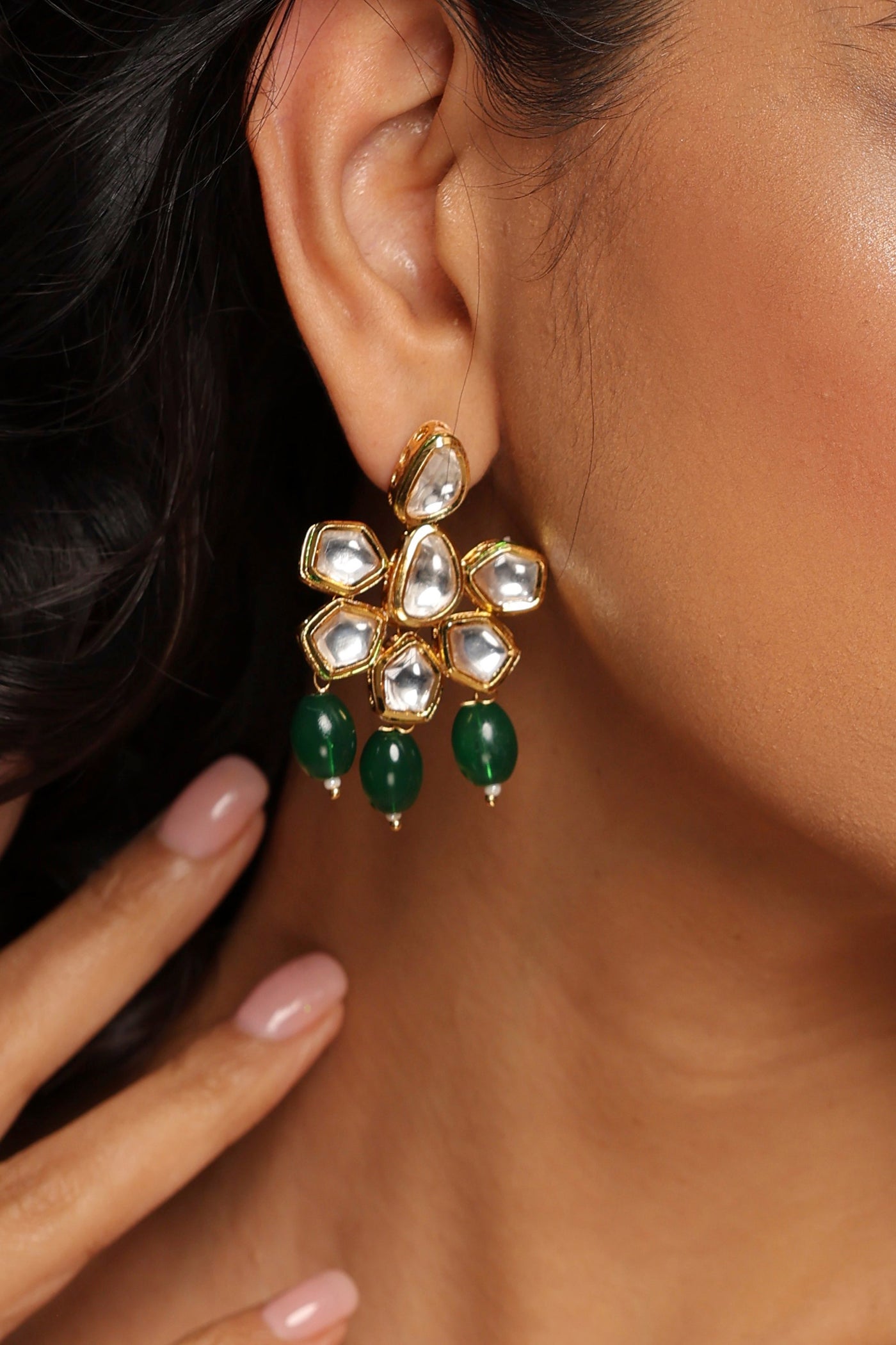 Firoz Green  Kundan Dangler Earrings
