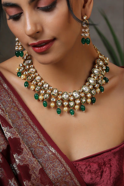 Asia Green Gold Plated Kundan Necklace Set