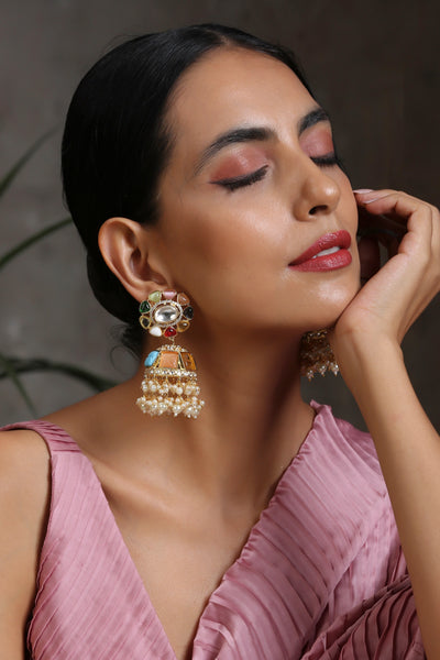 Ashwara Navrattan Kundan Jhumka Earrings