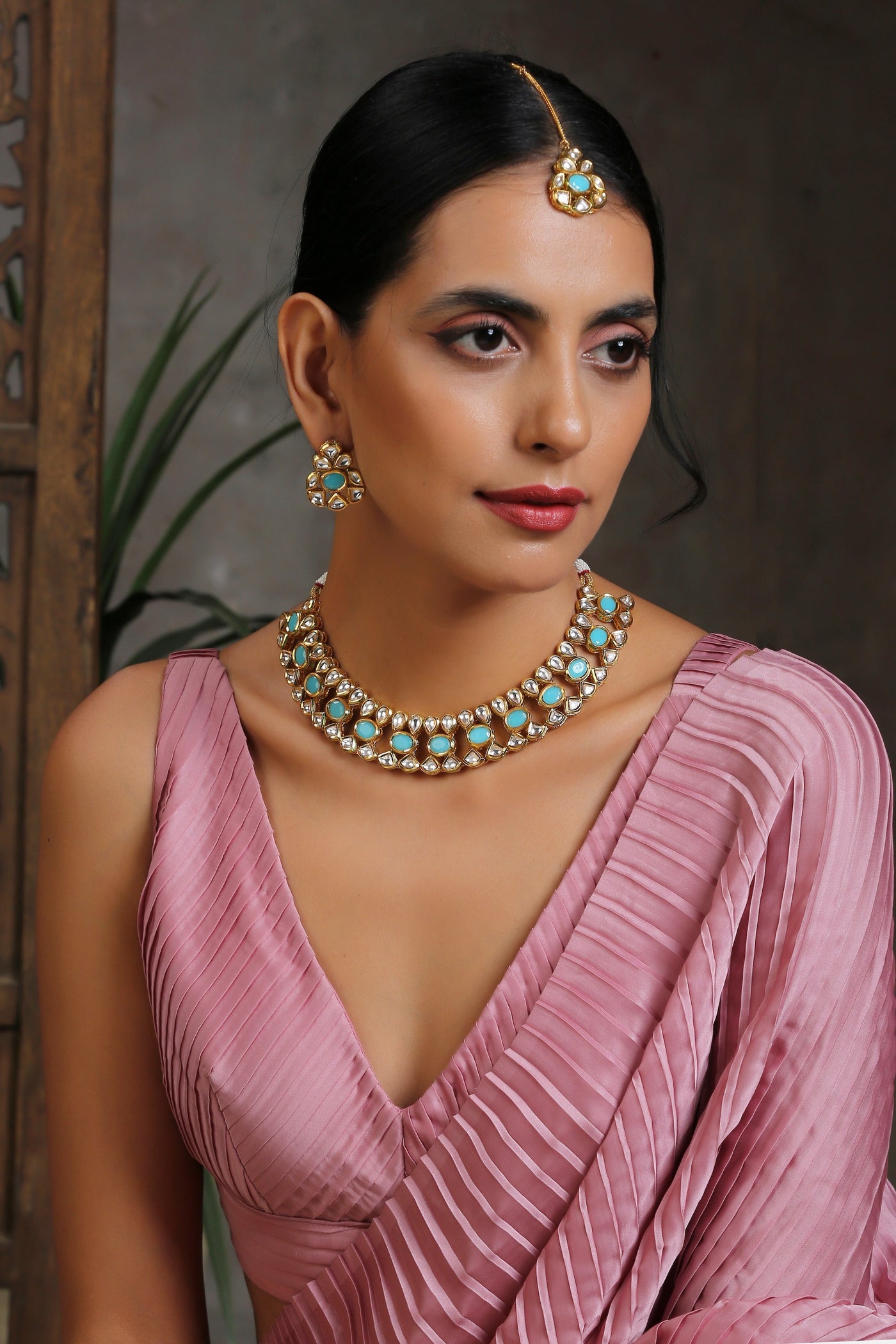 Nirali Blue Gold Plated Kundan Necklace Set