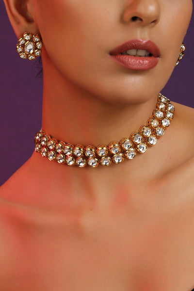 Vinni Gold Kundan Choker Necklace Set