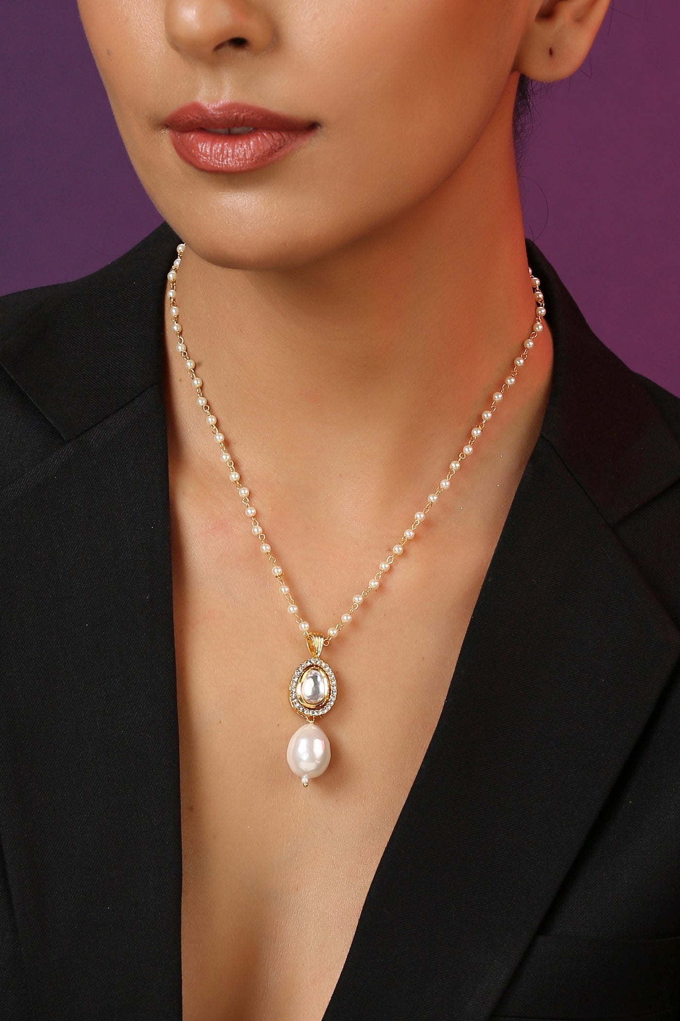 Vibha White Gold Plated Pearl Pendant Necklace