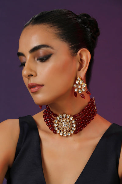 Rayli Red Kundan Choker Necklace Set