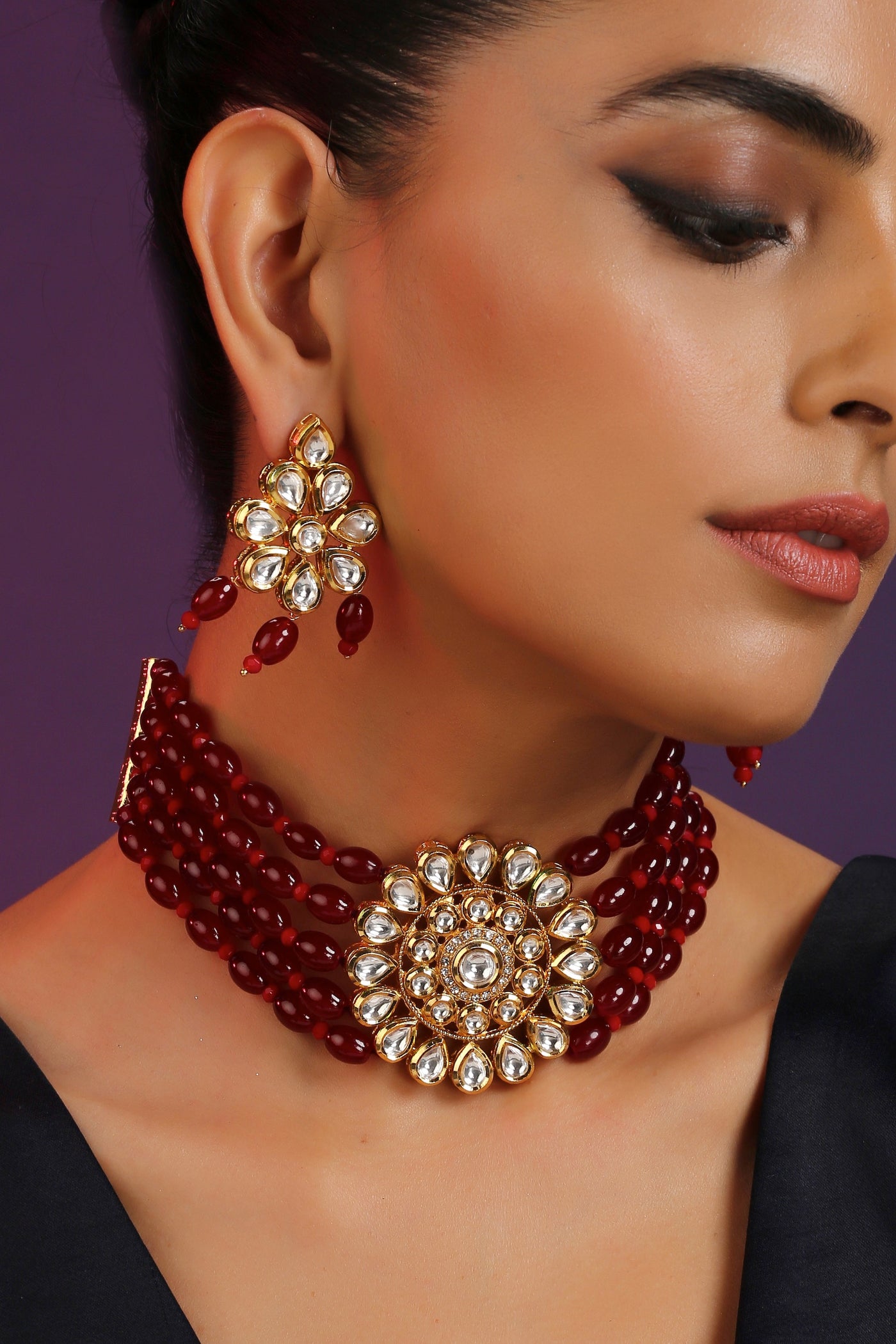 Rayli Red Kundan Choker Necklace Set
