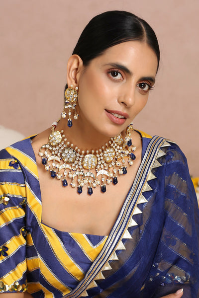 Sanjhi Blue Gold Plated Kundan Choker Set